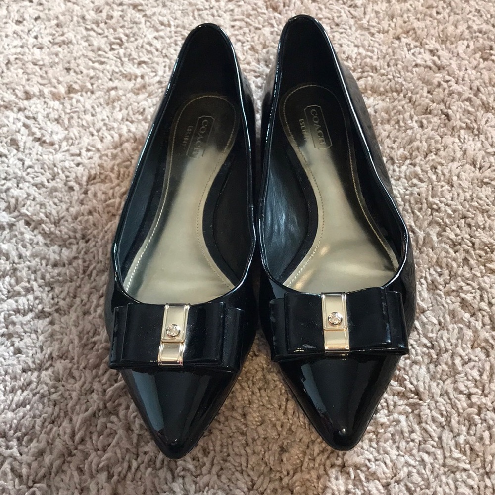 Black patent leather coach flats